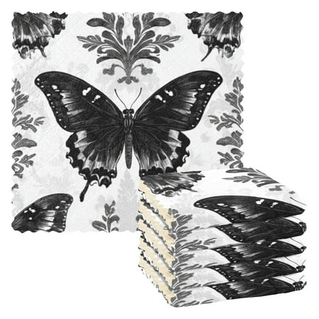 

6 Pieces of Kitchen Towels 11x11Inch Kitchen Dish Cloths Kitchen Dish Towels Reuseable Cleaning Cloths Black Beautiful Butterfly