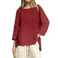 thumbnail image 4 of WZXFASHION T-Shirts Décontractés à Manches 3/4 pour Femmes, Col Rond, Coton, Soldes, Manches Longues, 4 of 4