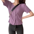 thumbnail image 1 of Camisa de mujer con botones, suéter de punto fino, camiseta informal de manga corta suave, morado Speravity AP001278-04B, 1 of 7