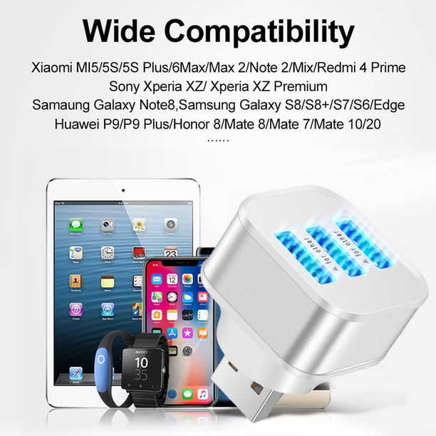 USB2.0 HUB Adaptador de 3 puertos Cargadores de teléfono rápidos con indicador LED (Plata)