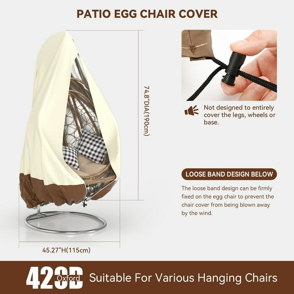 Patio Egg Chair Cover Hanging Outdoor Double Wicker Egg Swing Covers Waterproof 190*115cm