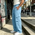 thumbnail image 5 of Iyufng Men's Knee Pleated Detail Wide Leg Casual Sweat Pants Drawstring Elastic Waist with Side Pockets, 5 of 9