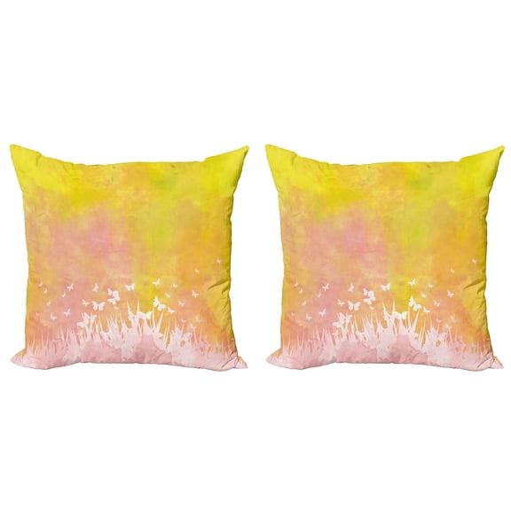 Ambesonne Spring Throw Pillow Cover 2 Pack, Flower Butterfly Colored, 20", Earth Yellow Pale Pink