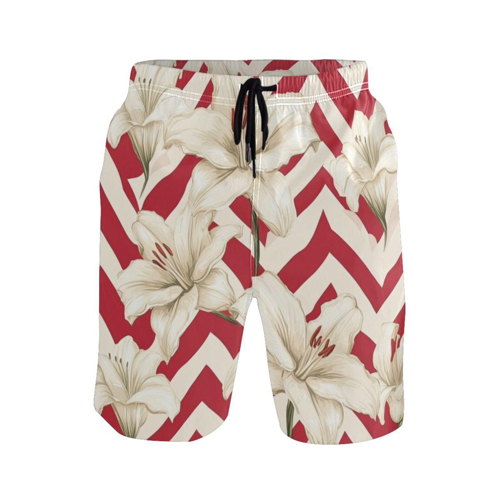 IAUYY Men s Quick-Dry Beach Shorts with All-Over Print - Lightweight Swim Trunks for Summer (S-XXL) Machine Washable Lines and Flowers