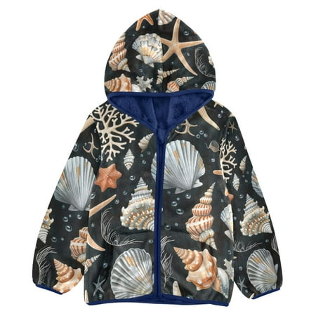 ALAZA Toddler Polar Fleece Jacket Seashells Coral Stars Seaweed Kids Hooded Warm Coats Outerwear 5T