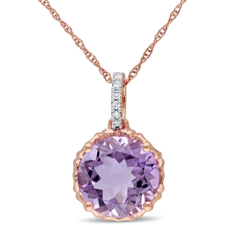 Tangelo 3 Carat T.G.W. Amethyst and Diamond-Accent 10kt Rose Gold Fashion Pendant, 17