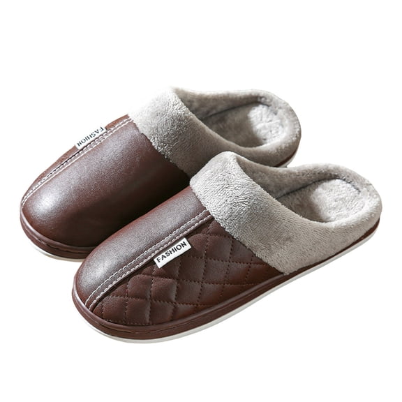Dakaela Slippers for Women Men Leather Fuzzy Bedroom House Shoes Plush Indoor Outdoor Winter Slip on Slides