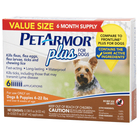PetArmor Plus Flea & Tick Prevention for Small Dogs with Fipronil (4 to 22 Pounds), 6 Monthly Treatments