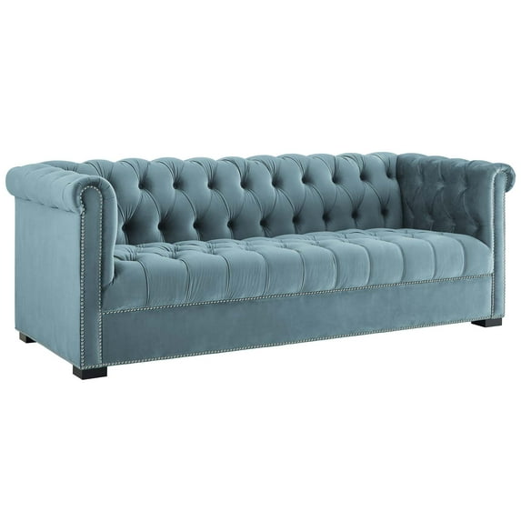 Modern Contemporary Urban Design Living Room Lounge Club Lobby Sofa, Velvet Fabric, Blue