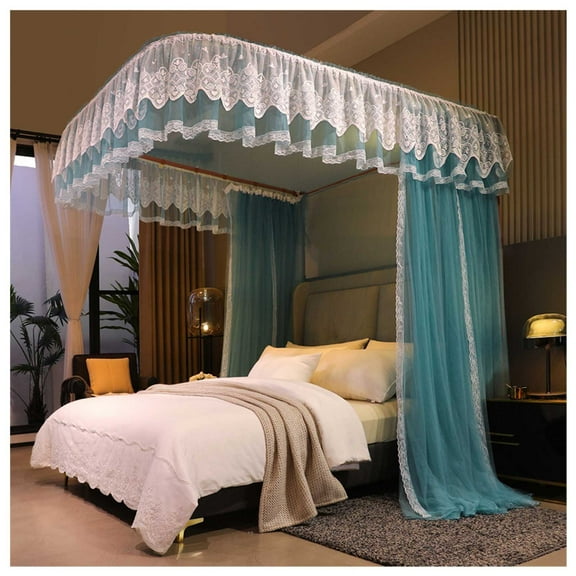 Canopy with Ruffles, U-shaped Double Tier Mosquito Net for Girls Bedroom,Bed Frame Curtain Brackets,Bedroom Decoration