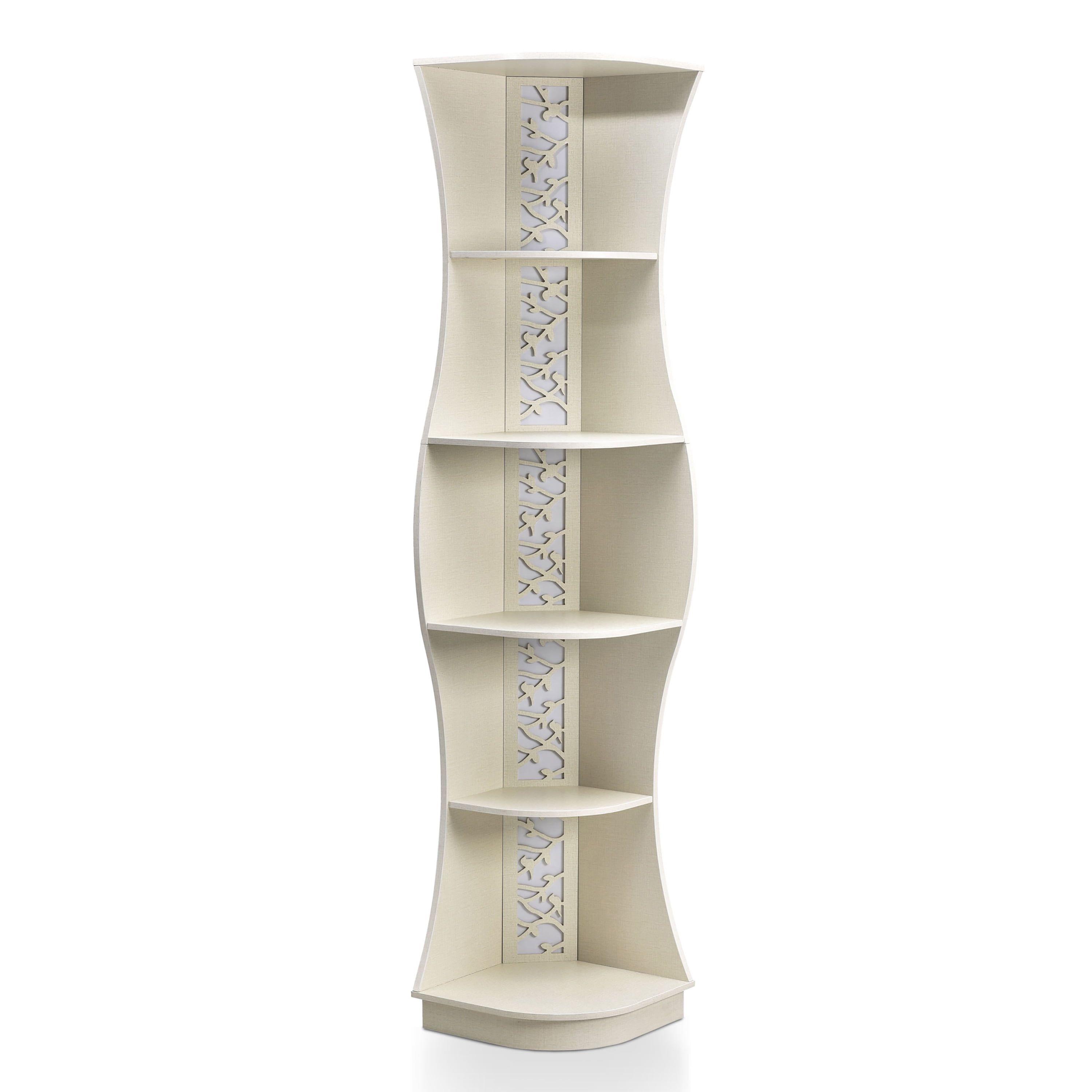 Furniture of America Wilton Adult Contemporary 5-Shelf Corner Bookcase with LED Light, Cream