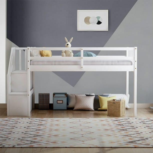 Urhomepro Wood Low Loft Bed Bunk, Twin Loft Bed Designs