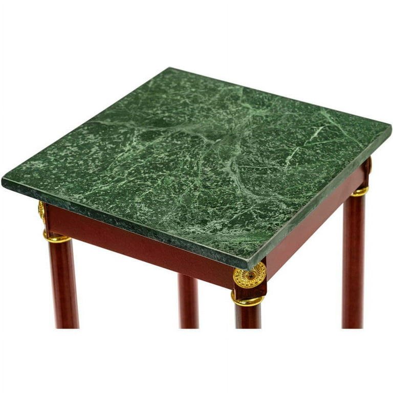 Legacy Decor 28 Inch Cherry Wood Square Plant Stand, Telephone Stand, Vase Stand with Square Green Marble Top Legacy Decor 28 Inch Cherry Wood Square Plant Stand, Telephone Stand, Vase Stand with Square Green Marble Top