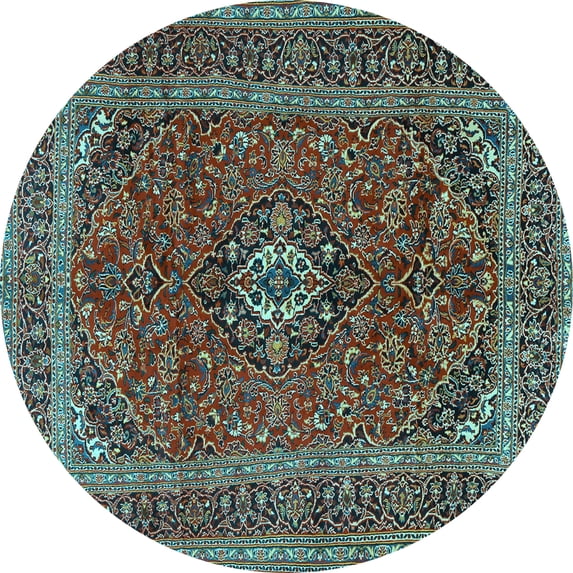 Ahgly Company Indoor Round Medallion Light Blue Traditional Area Rugs, 4' Round