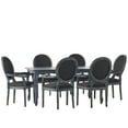 thumbnail image 2 of Noble House Braemere Fabric Upholstered Wood Expandable 7 Piece Dining Set, Gray and Black, 2 of 15