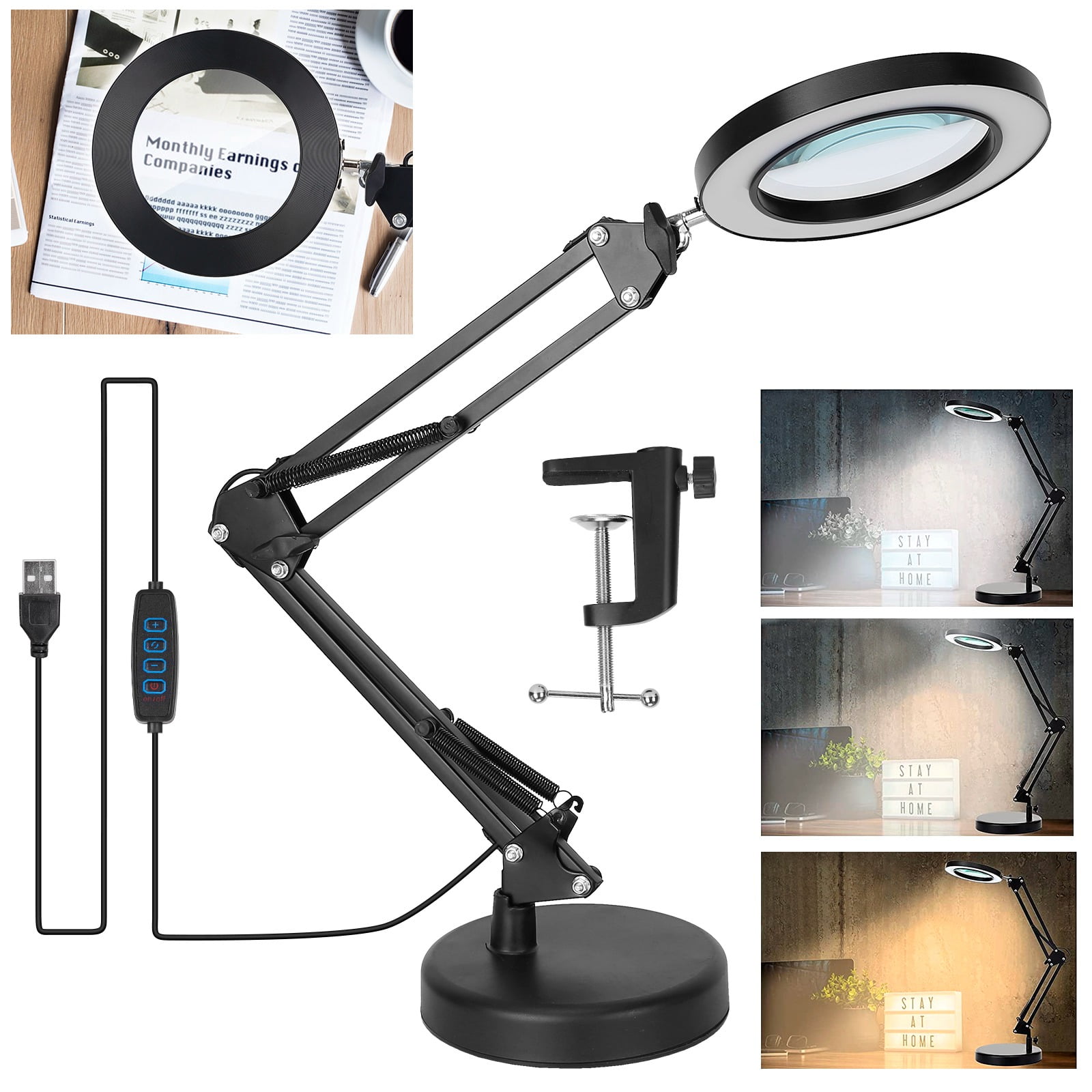 iMountek 2-in-1 LED Magnifier Desk Lamp 8x Magnifying Glass Light Swing Arm Desk Table Light USB Reading Lamp with Clamp Stand 10 Brightness 3 Modes Walmart.com