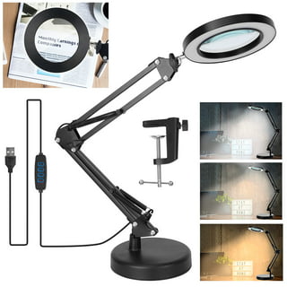 10x Magnifying Glass with Light and Stand, Veemagni 2-in-1 Real Glass Magnifying Desk Lamp & Clamp, 3 Color Modes Stepless Dimmable LED Lighted