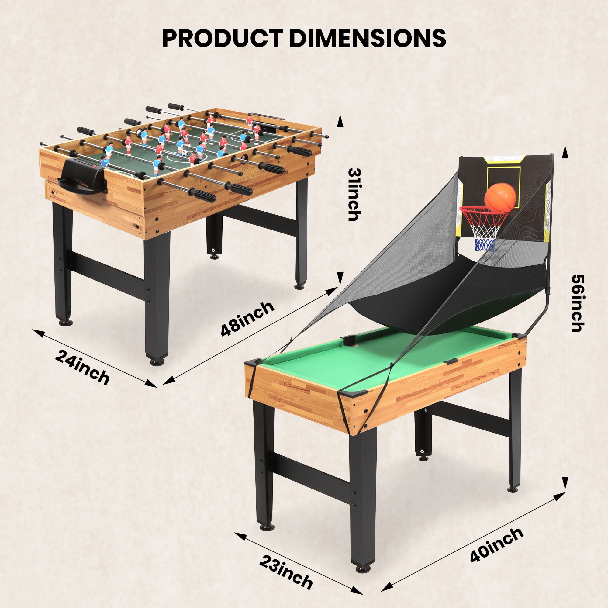 GVDV 13-in-1 Multi Game Table,48"Combo Game Table with Basketball,Foosball,Billiards,Shuffleboard,Bowling,Table Tennis,Chess and More for Game Room