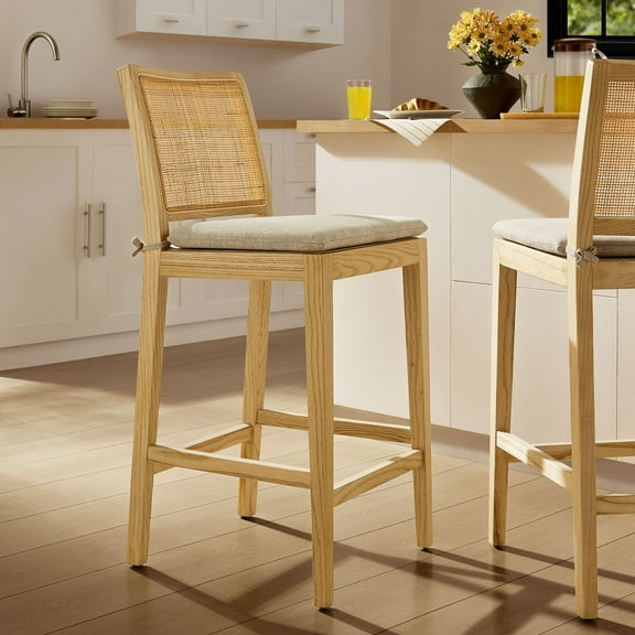 Modway Ovard Wood and Rattan Counter Stool in Natural