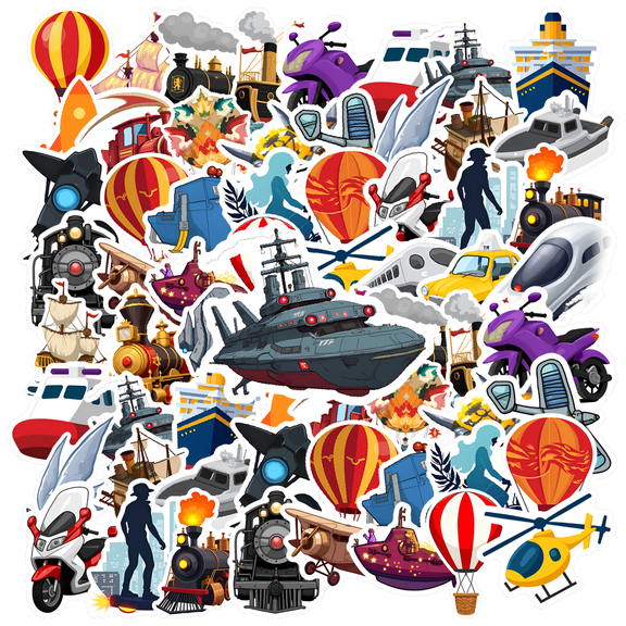 35pcs-50pcs Colorful Transportation Stickers Travel Fun Stickers Adventure Vehicle Kids Stickers for Luggage Guitar Laptop