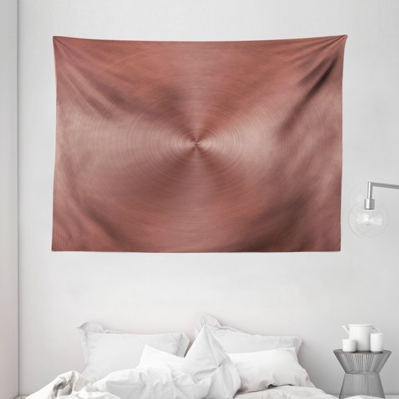 Copper Decor Tapestry, Circle Copper Steel Texture Metallic Seem Radial Round Plaque with Shades Image, Wall Hanging for Bedroom Living Room Dorm Decor, 80W X 60L Inches, Bronze, by Ambesonne