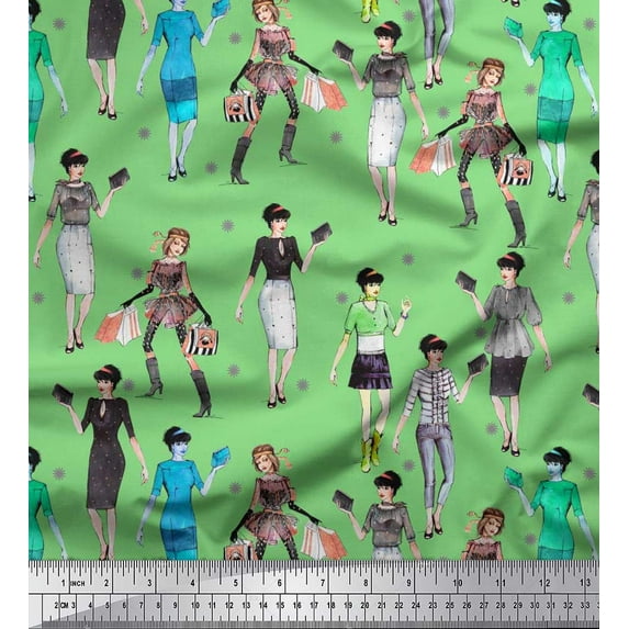 Soimoi Silk Fabric Floral,Women & Shopping Bag Fashion Print Sewing Fabric Yard 42 Inch Wide