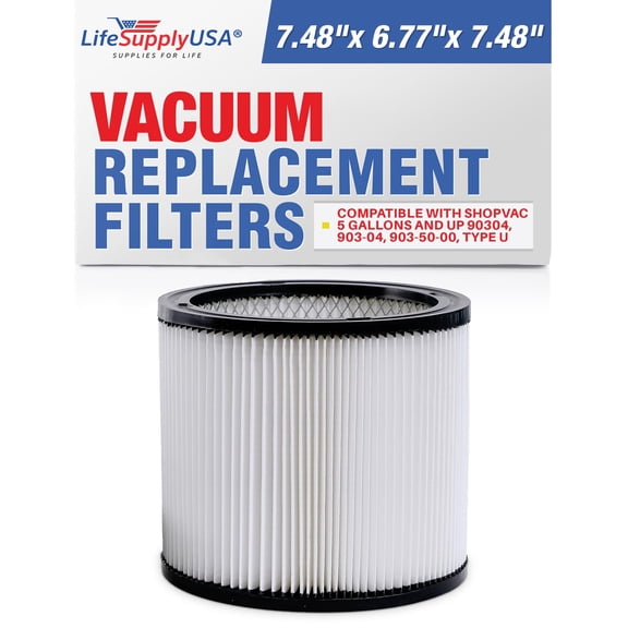 Type U Vacuum Filters compatible with ShopVac 5 Gallons and Up 90304, 903-04, 903-50-00 by LifeSupplyUSA