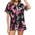 thumbnail image 2 of Xdegoge Valentines Pajamas for Women Set Matching 2 Piece Outfits Heart Graphic Sleepwear Short Sleeve Button Down Lapel Tops and Shorts Lounge Pjs, 2 of 5