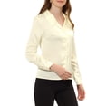 thumbnail image 4 of Allegra K Women's Satin Top Turn Down Collar V Neck Long Sleeve Button Down Shirt Blouse, 4 of 6