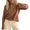 Brown, variant on Women's Casual Fuzzy Wool Blend Striped Henley Sweater Long Sleeve Half-Button Oversized Knit Pullover Soft Brushed Loungewear