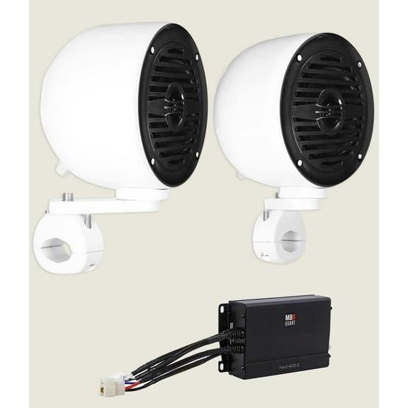 2 Rockville White 4" 200w Rollbar Roll Cage Tower Speakers Amp For ATV/UTV/Cart