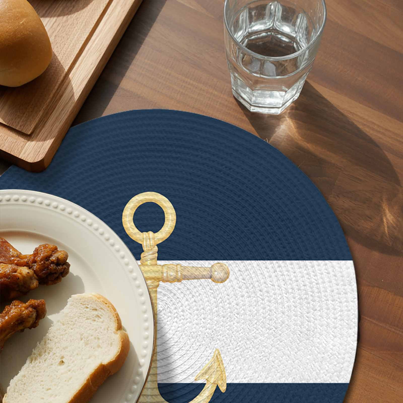Round Placemats Nautical Anchor 15 inch Set of 4 Table Mats for Dining Table Dark Blue White Heat Resistant Non-Slip Kitchen & Home Decorative Place Mat Set
