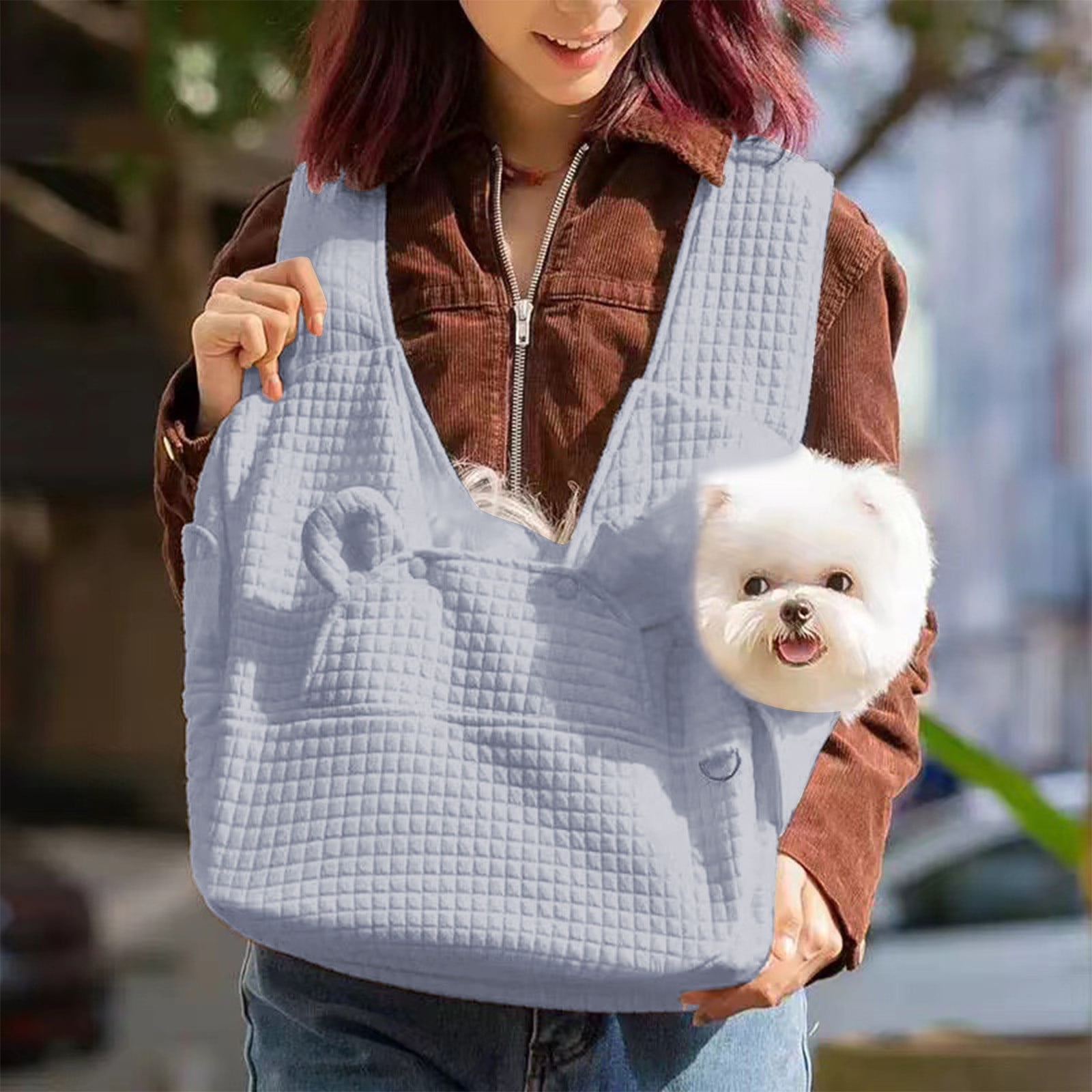 Sruoe Cat Backpack Carrier, Striped Quilted Dog Backpack Carrier, Comfortable Front-Style Dog Carrier Backpack, Pet Backpack, Dog Cat Travel Bag Ergonomic Hands-Free Sling for Outdoor Use, Gray
