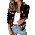 thumbnail image 2 of Sakmal Red Womens Jackets Cropped Outerwear Bomber Jacket Hooded Floral Tops for Women, 2 of 7