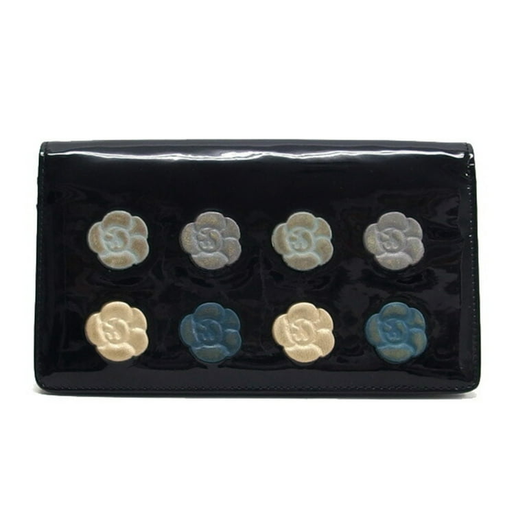 used Pre-owned Chanel Camellia Makeup Palette Bi-Fold Long Wallet Blue (Fair), Women's, Size: (HxWxD): 10cm x 18cm x 2cm / 3.93'' x 7.08'' x 0.78