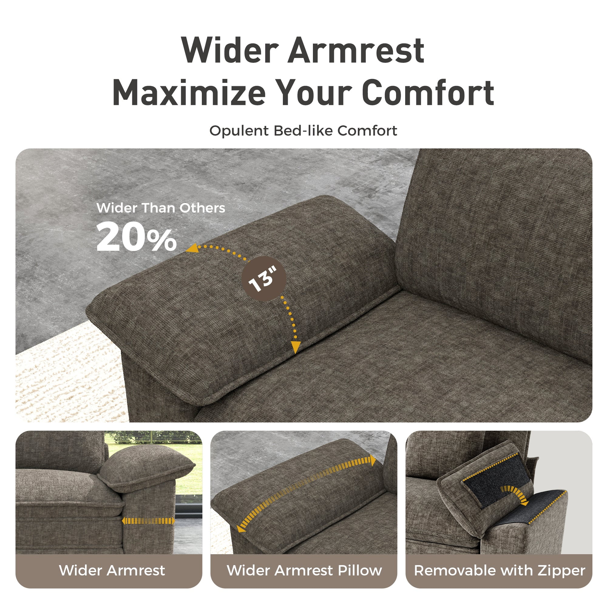 Sophia&William 3-Seat Modular Sectional Sofa Sets, Modern Chenille Cloud Couch Deep Seat with Corduroy Frame & 3 Pillows for Living Room, Apartment, Ash Gray