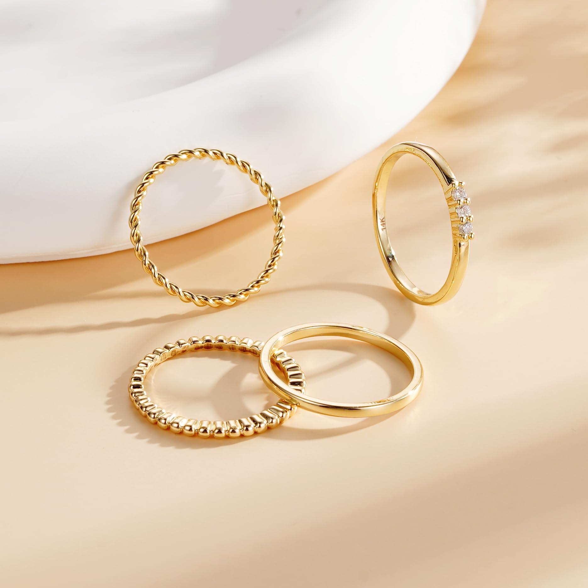 SIXDUTON Bague Femme Plaqué Or 18K Avec Zircon – Ensemble 4 Bagues Empilables Pour Phalange Ou Midi Ring