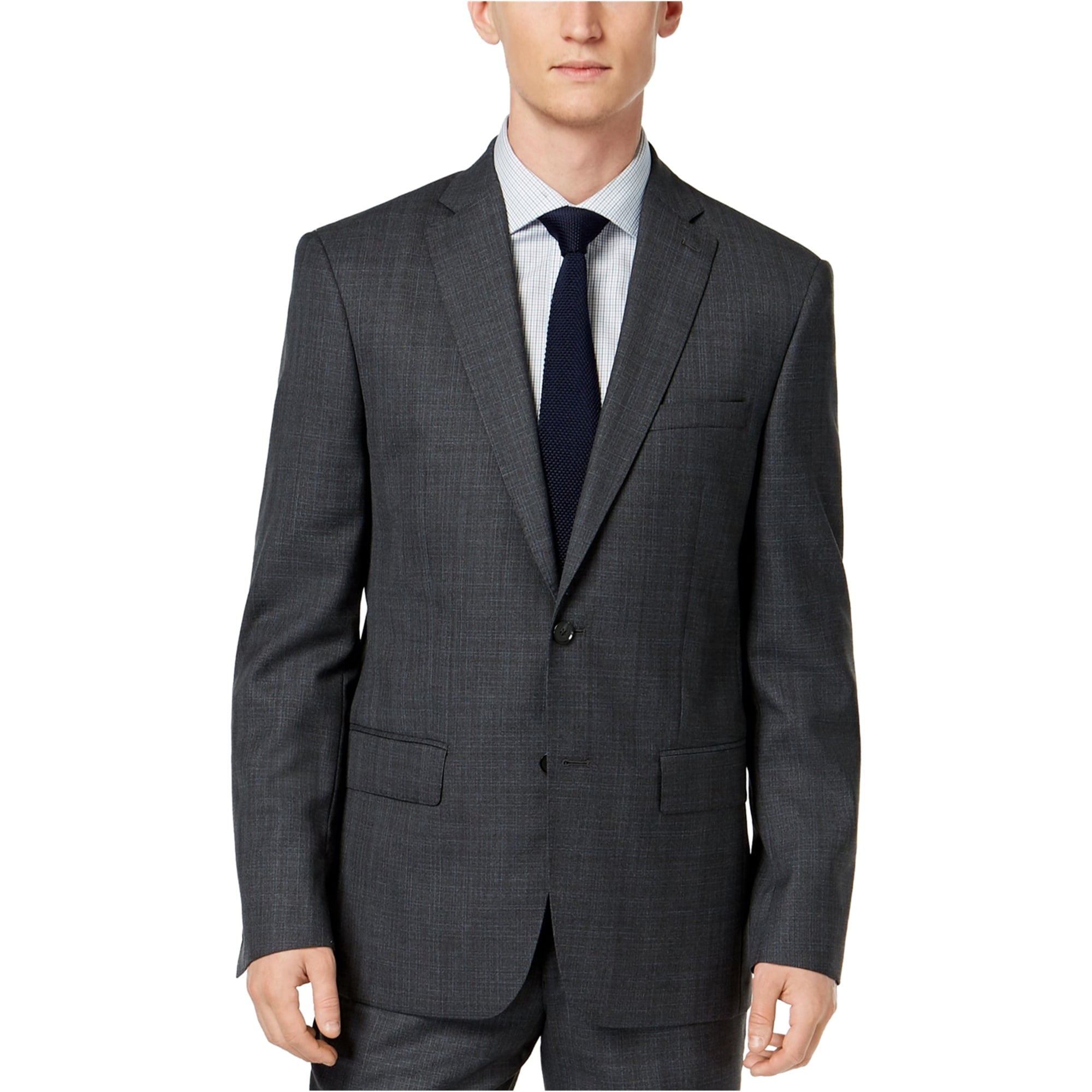 Men Dress Suit DKNY Slim Fit 2 Piece 100% Wool 2 Button Mini Check 12Y1060 Gray 