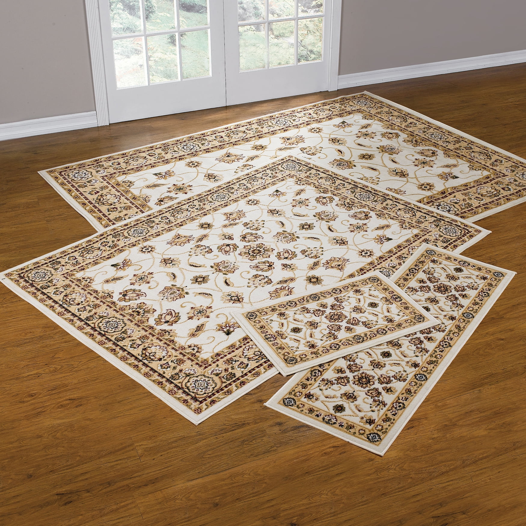 BrylaneHome Floral Vine 4 Piece Rug Set With Runner , Ivory White ...
