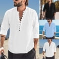 thumbnail image 2 of Camisas de lino y algodón para hombre, camisas de manga larga, Color sólido, cuello levantado, estilo informal, talla grande 3XL, primavera y otoño, novedad de 2023, 2 of 4