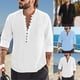 thumbnail image 2 of Camisas de lino y algodón para hombre, camisas de manga larga, Color sólido, cuello levantado, estilo informal, talla grande 3XL, primavera y otoño, novedad de 2023, 2 of 4
