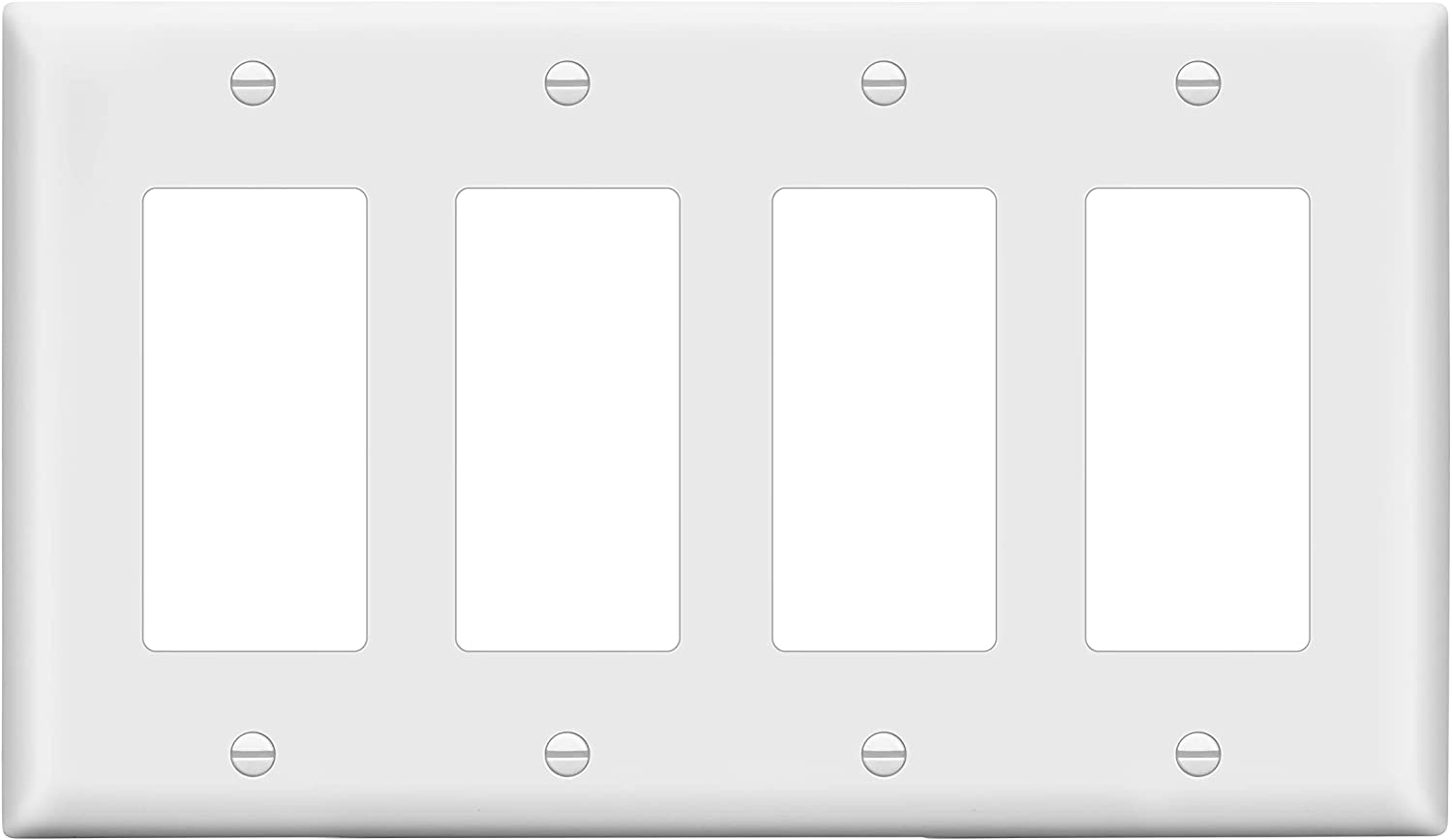 Matte Finish Quadruple Decorator Switch Cover, 4 Gang Outlet Wall Plate