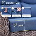 thumbnail image 4 of Opohoro 5 PCS Outdoor Patio Conversation Set, Weather Resistant Wicker Sofa Set with Patio Swivel Chairs, Side Table and Coffee Table for Deck, Backyard, Brown/Blue, 4 of 15