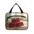 thumbnail image 2 of Travel Hanging Toiletry Bag with 4 Zipped Compartments Waterproof Makeup Accessories Spacious Cosmetic Bag Roses on Wooden Table Medium, 2 of 9
