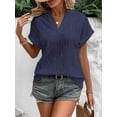 thumbnail image 4 of Women'S Summer Tops Casual V-Neck Cap Sleeve Shirt Light Crochet Textured Vest Shirt Dark Blue L, 4 of 8