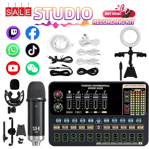 Podcast Equipment Bundle, Recording Studio Package Perfect for Recording, Broadcasting, Live Streaming, V10XPRO Voice Changer with Pro BM-800 Microphone