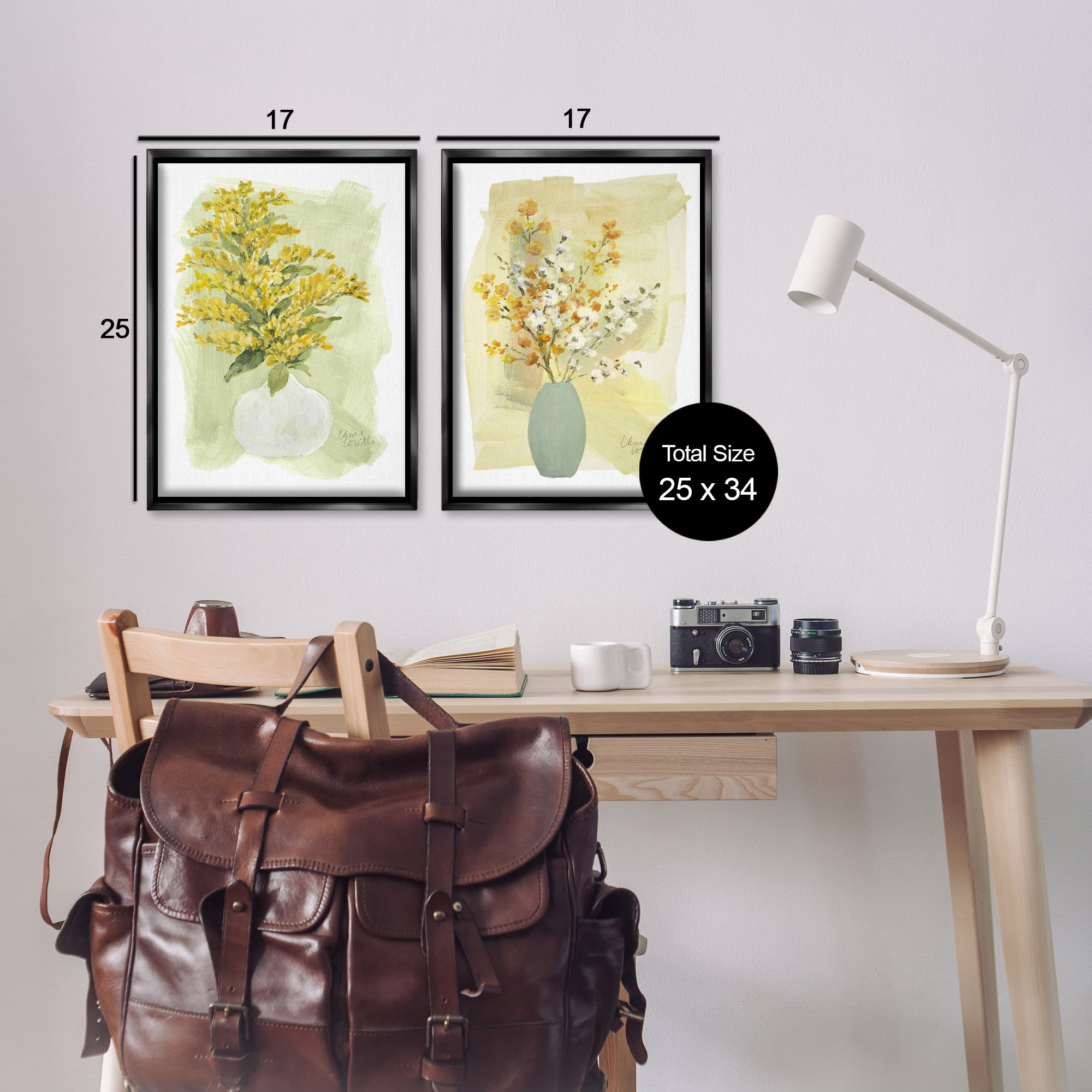 Stupell Industries Yellow Wildflowers in Bloom Floral & Botanical Painting Black Floater Framed Canvas Art Print Wall Art, 17 x 25, Set of 2