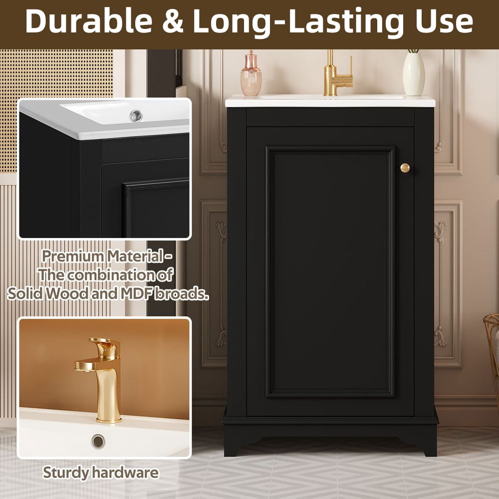 WGYPRIME 20" Bathroom Vanity with Sink, Freetanding Bathroom Cabinet with Soft Closing Door and Adjustable shelf, Modern Style Bathroom Vanity
