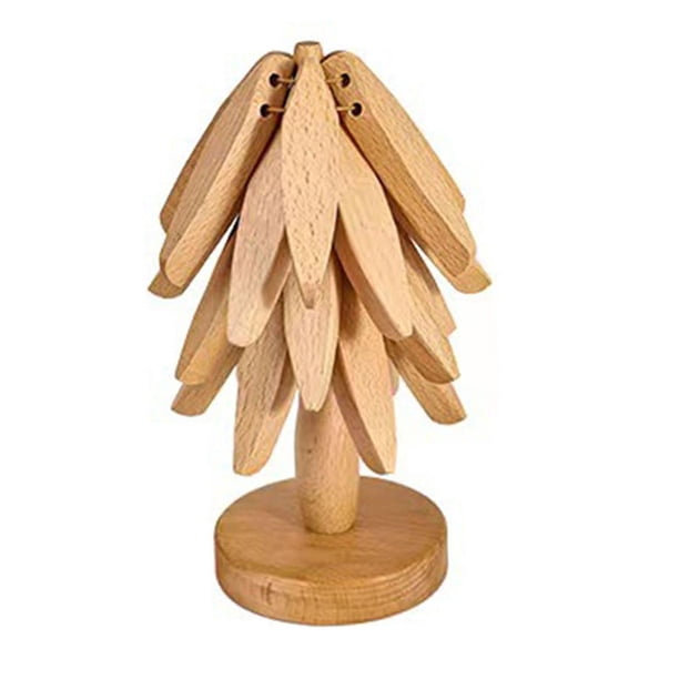 Posavasos de madera con forma de árbol del dinero, práctico, reutilizable y antideslizante. Natural
