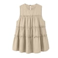 thumbnail image 6 of Womens Sleeveless Blouses Tiered Ruffle Round Neck Flowy Dressy Work Office Shirts Summer Casual Loose Swing Keyhole Back, 6 of 7